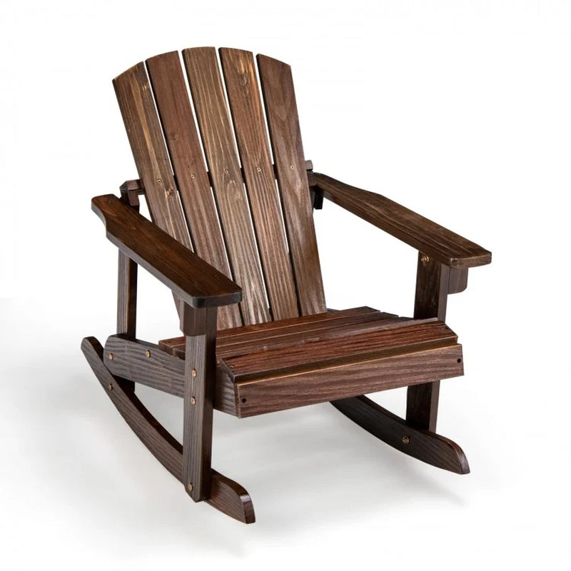 Outdoor Wooden Adirondack Rocking Chair for Children with Slatted Seat Design