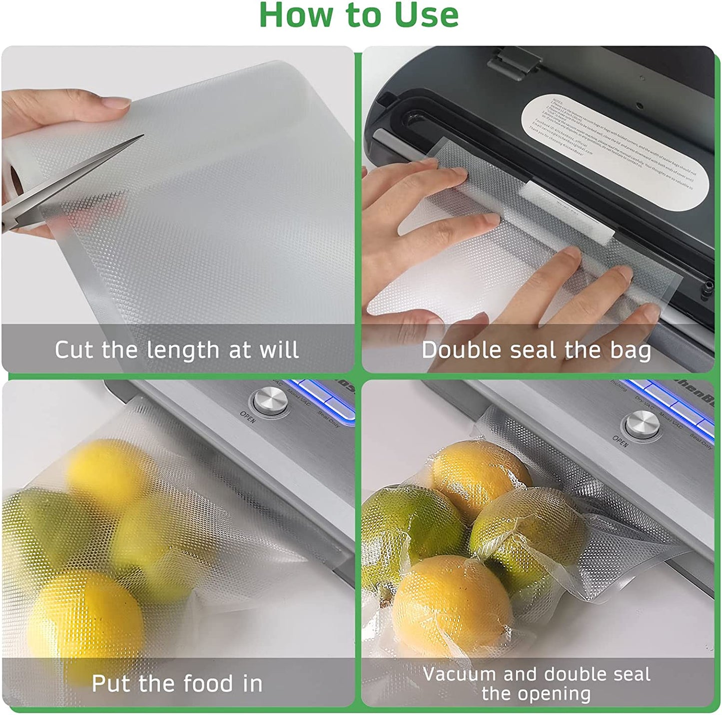 Food Vacuum Sealer Bag Rolls - Set of 6 Commercial Grade BPA-Free Sous Vide Bags in 6, 8, and 11 Inch Sizes for All Vacuum Sealers