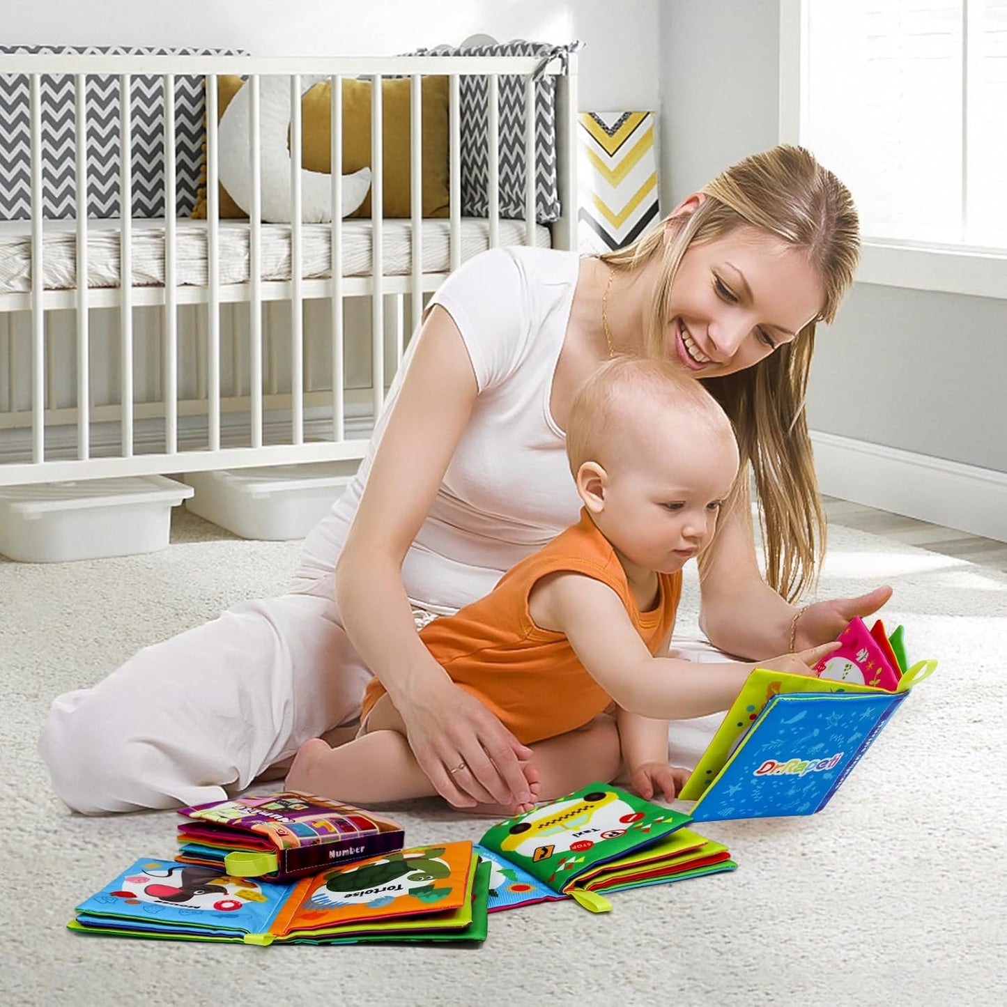 Soft Cloth Baby Books - 6-Pack Washable, Non-Toxic, Crinkle & Squeaky Educational Activity for Infants,Toddlers