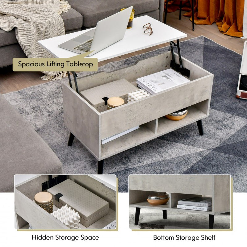 31.5-Inch Lift-Top Coffee Table with Concealed Storage and Dual Open Shelves