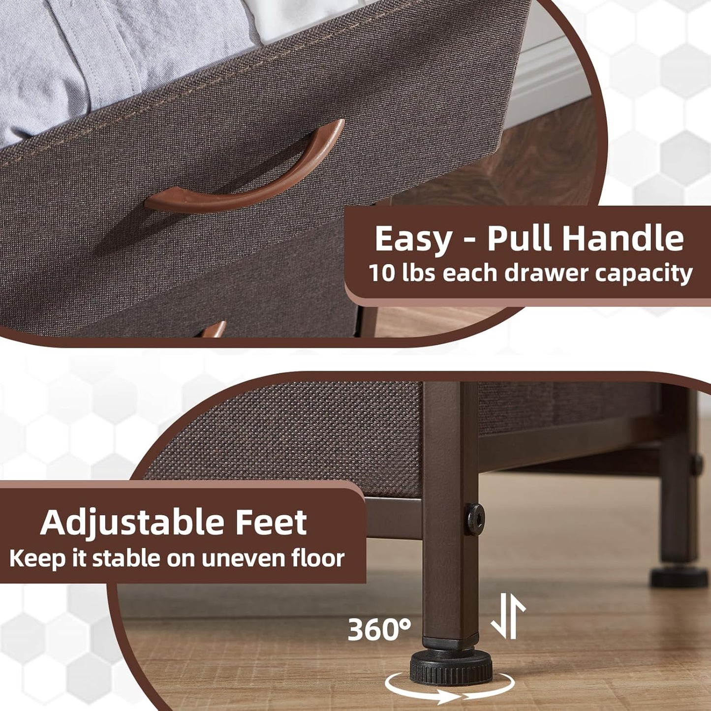5-Drawer Dresser in Coffee Brown with Removable Fabric Bins for Versatile Storage