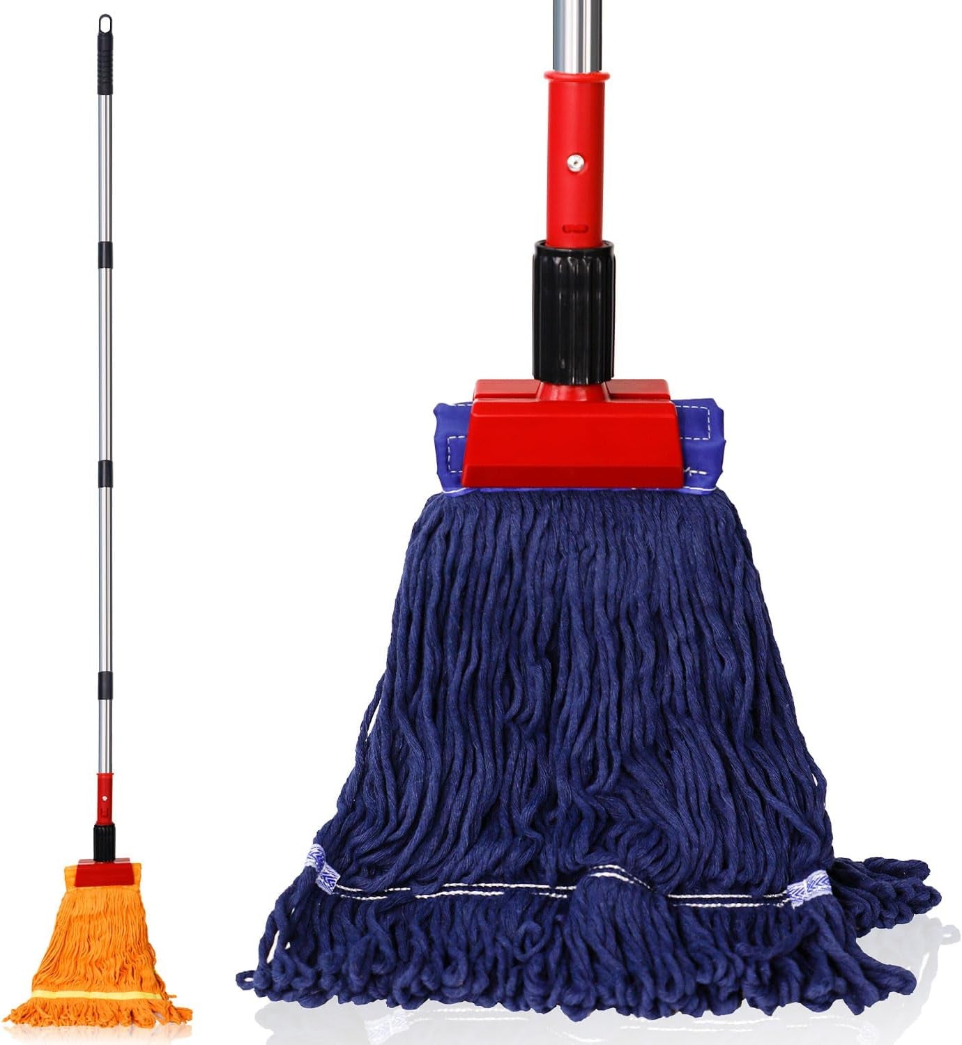 Heavy-Duty Industrial Mop with 77-Inch Long Handle and Loop-End String Design, Includes 2 Mop Heads (Blue)