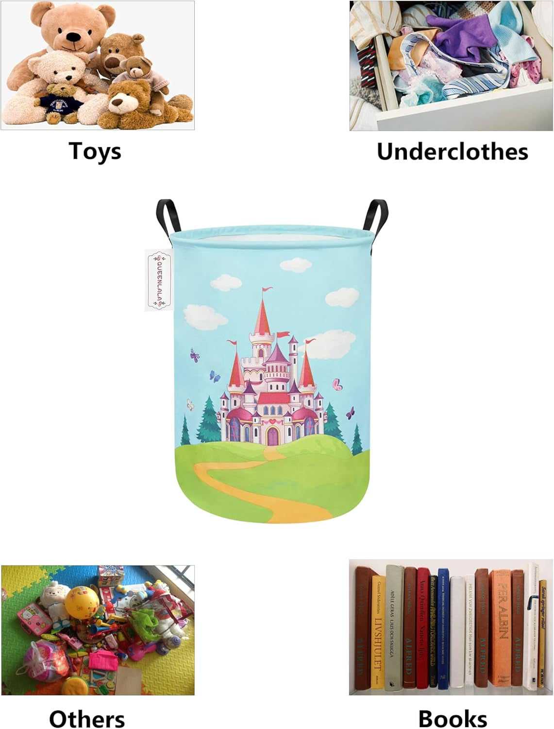 Large Collapsible Round Storage Basket for Laundry and Home Decor - Forest Castle Design