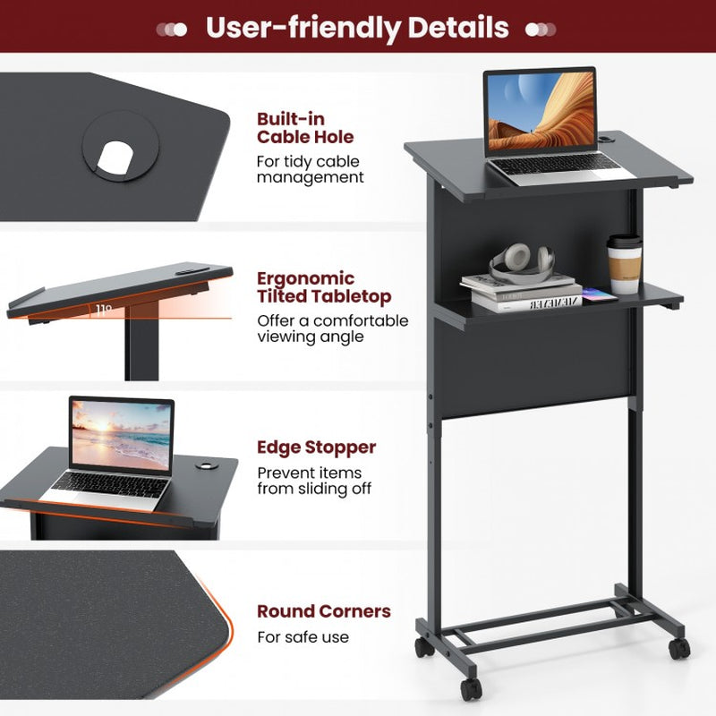 Height Adjustable Lectern Table with Tilted Top and Three Positions