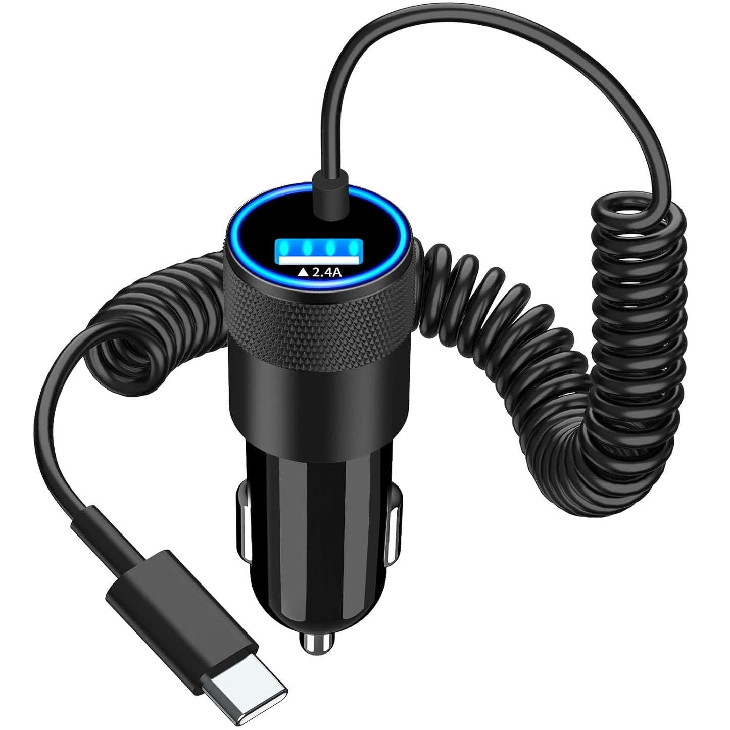 Apple MFi Certified Fast Charging Car Charger with 4.8A Output and 6FT Coiled Lightning Cable