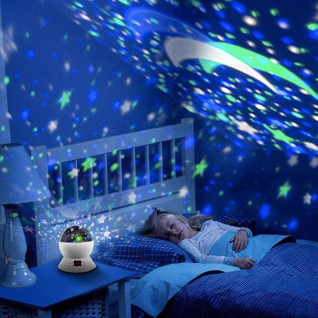 Star Projector Night Light with Timer for Children, Ages 1-14, Glow-in-the-Dark Stars and Moon for Peaceful Sleep - White