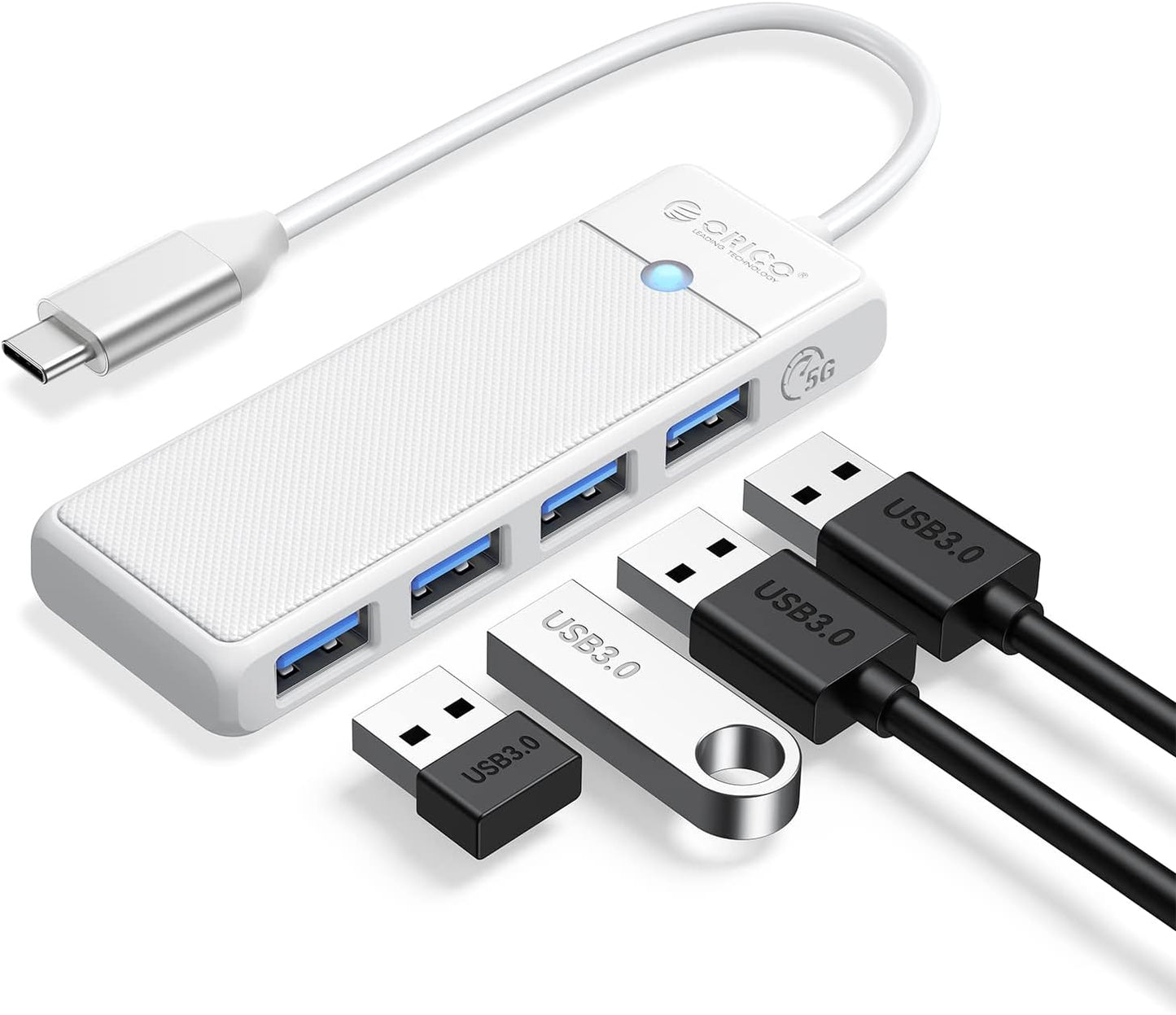 USB 3.0 Ultra Slim 4-Port Hub for Laptops and Devices - , XPS, PS5, PC, Flash Drives, Mobile HDD (Black, 0.5 Ft)