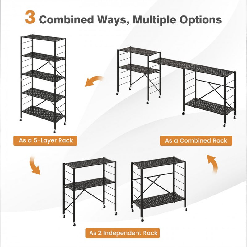 Adjustable 5-Tier Shelving Unit on Wheels for Garage, Kitchen, and Balcony Use