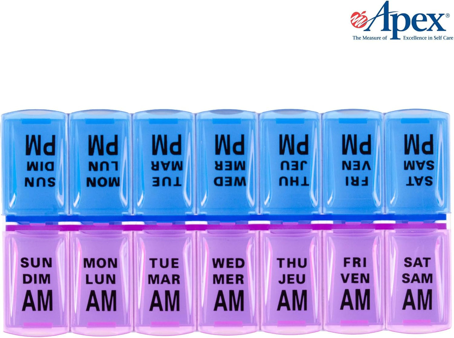 Twice-Daily Color-Coded Weekly Pill Organizer with Easy-Open See-Through Lids for AM/PM Medication and Vitamin Management, Berry/Blue