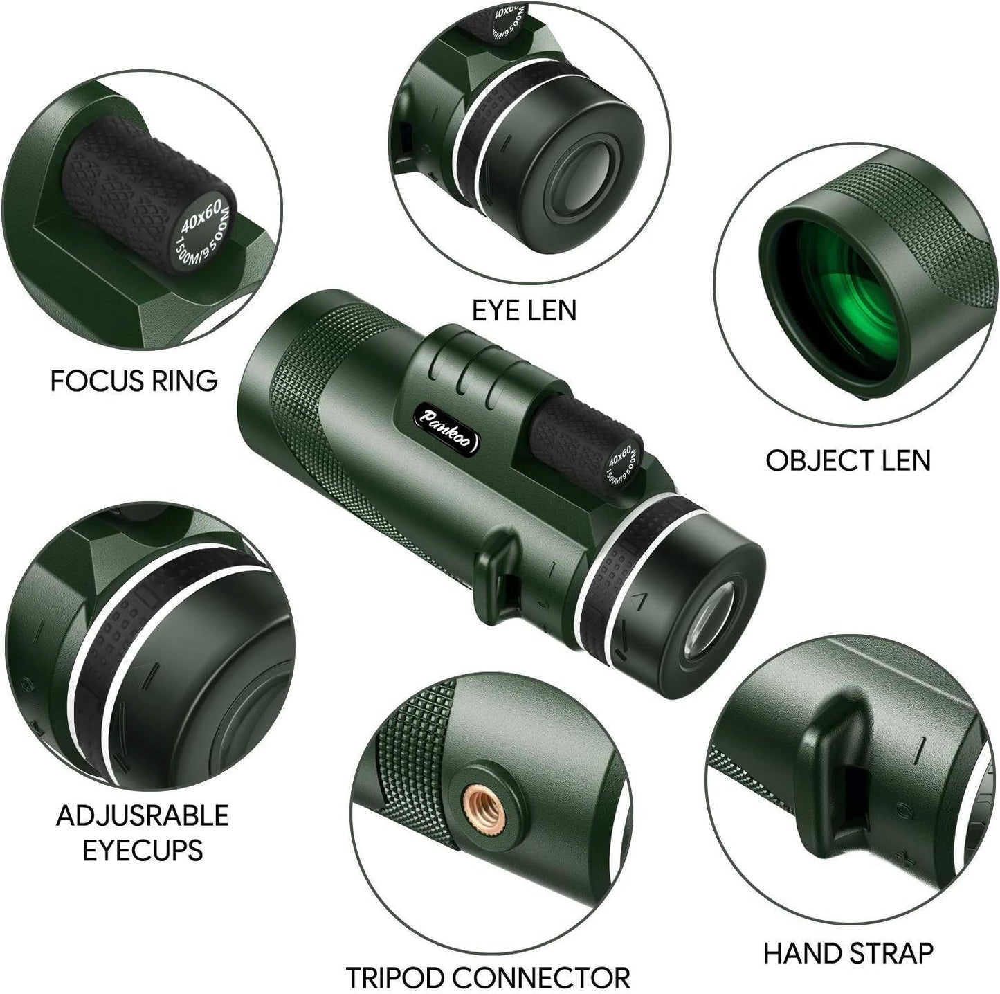 40x60 High-Power Monocular Telescope for Adults with Phone Adapter, Tripod, and Hand Strap - Low Light Vision Monocular with BAK4 Prism