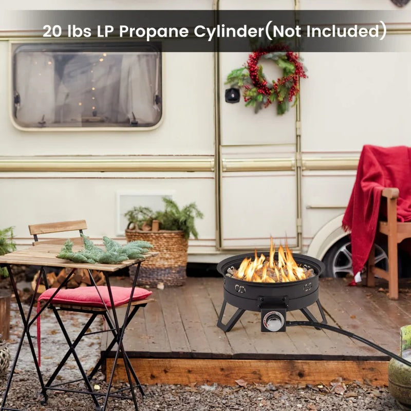 17-Inch Portable Gas Fire Pit with Collapsible Legs and Detachable Grill for Outdoor Camping