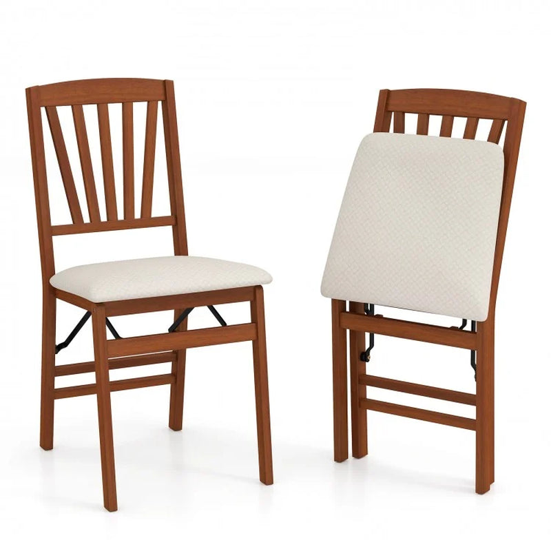 Set of 2 Folding Dining Chairs with Padded Seats and Rubberwood Frames