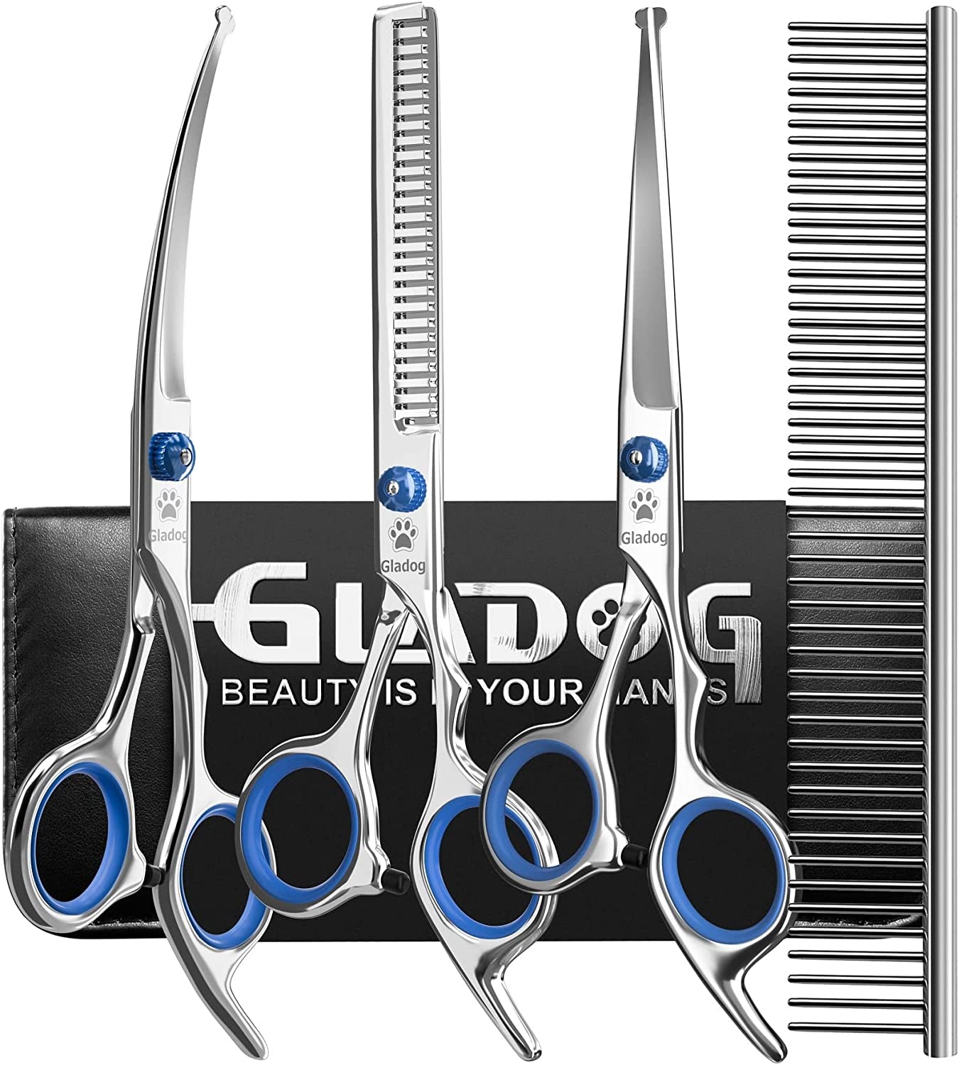 5-in-1 Dog Grooming Scissors Set - Safety Round Tips - Durable Sharp Pet Grooming Shears Dogs, Cats