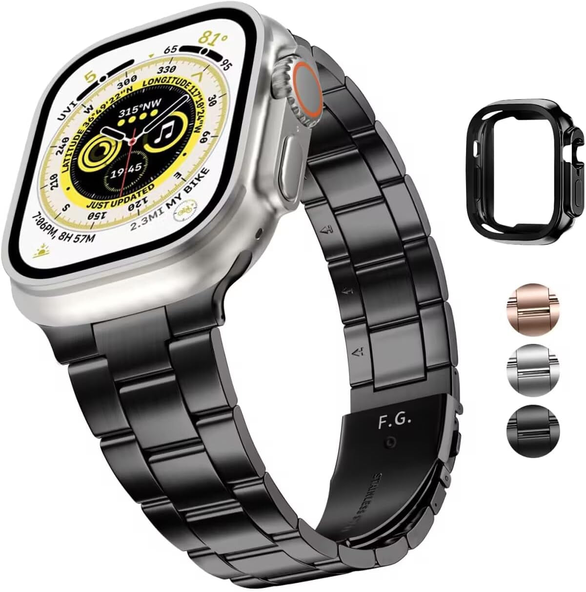 Stainless Steel Apple Watch Band with Case - Compatible with 38mm to 45mm Models, Including Ultra 2 and Series 1-9