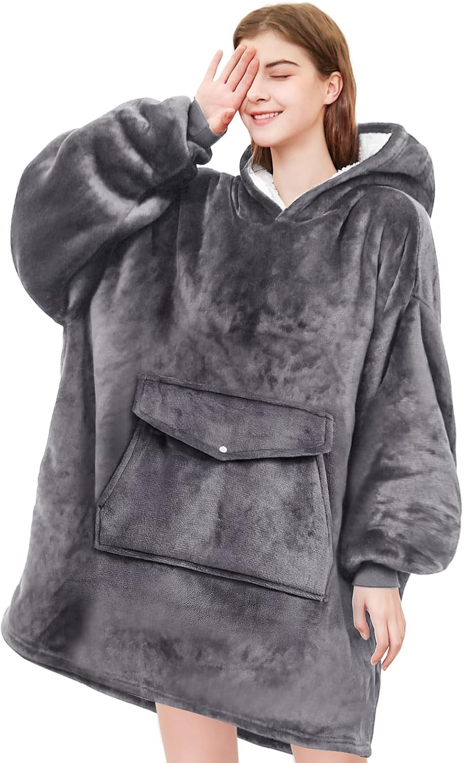 Blanket Hoodie, Wearable Blanket - Gaint Pocket, Oversized Sherpa Sweatshirt