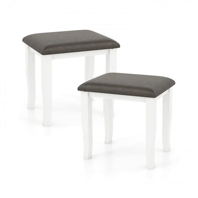 Set of 2 Faux Leather Vanity Stools for Makeup and Living Rooms