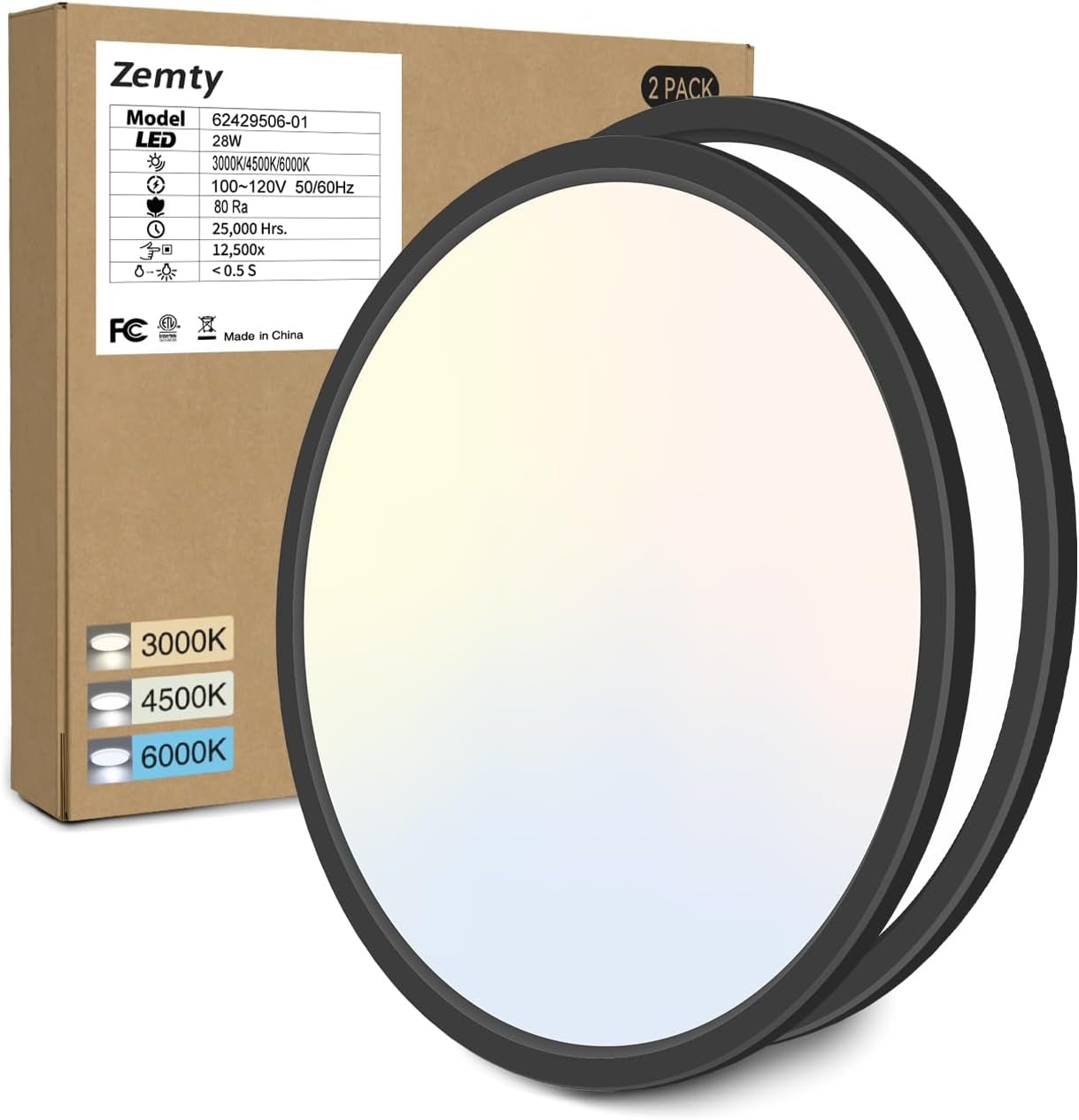 12-Inch LED Flush Mount Ceiling Light Fixture, 28W 3200Lm Adjustable Color Temperature (3000K/4500K/6000K) for Bedroom, Kitchen, and Dining Room (White)