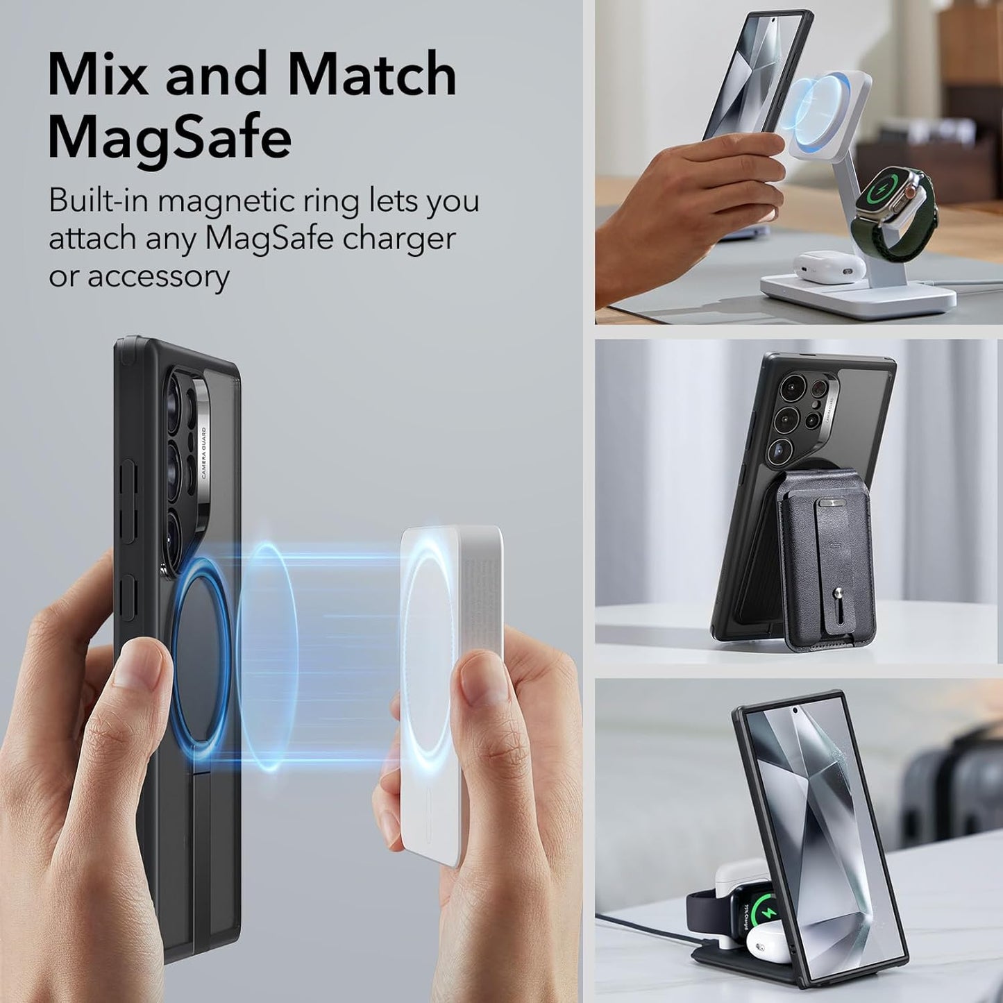 Samsung Galaxy S24 Ultra Case - MagSafe Compatible Magnetic Case - 3 Stand Modes, Drop Protection, and Boost Kickstand - Black