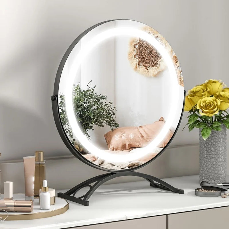 16-Inch Round LED Vanity Mirror with Three Color Temperature Settings and Adjustable Brightness
