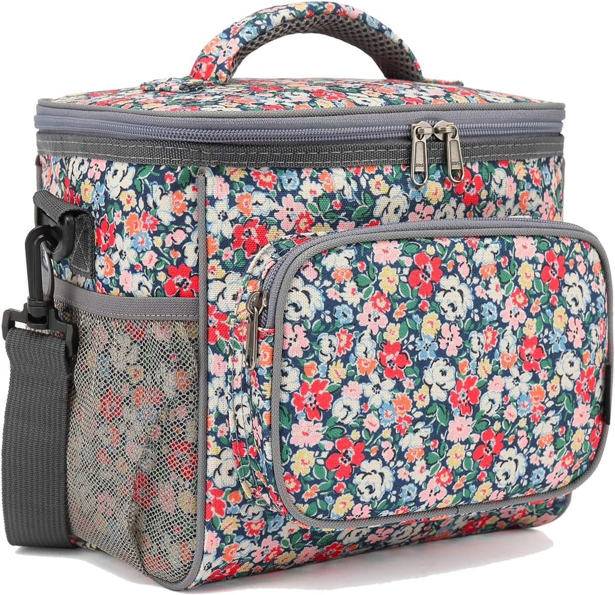 Insulated Lunch Bag for Adults - Spacious Cooler Tote with Adjustable Strap, Front Pocket, and Dual Large Mesh Side Pockets in Black