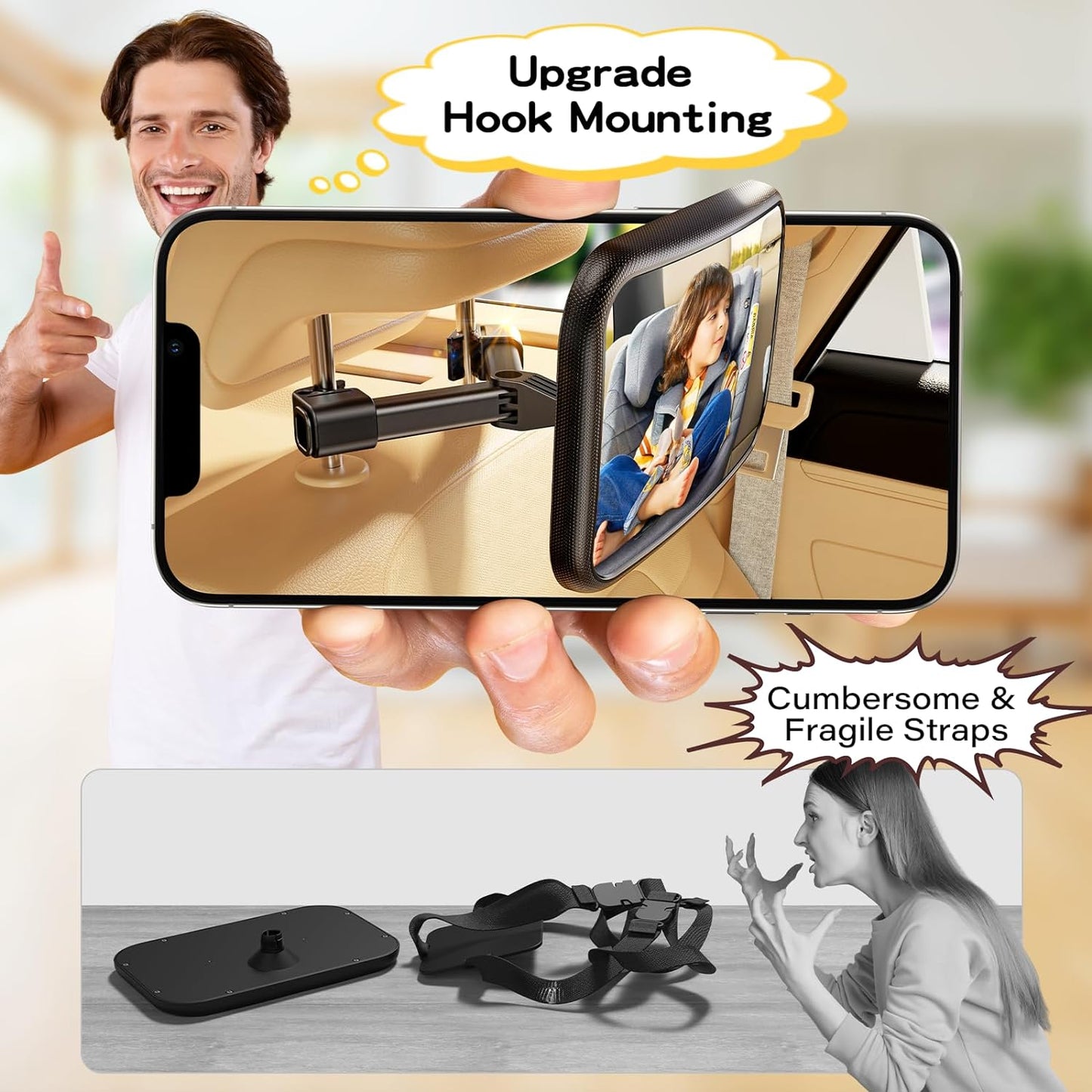 Premium Baby Car Mirror - Shatterproof Rear-Facing Seat Mirror with Easy Installation Hook Clip