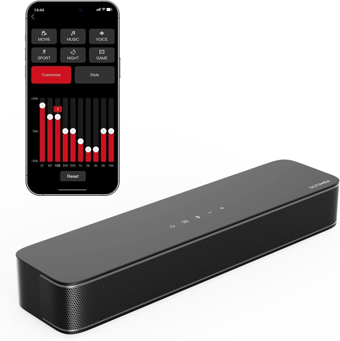 2.1 Channel Sound Bar with Built-In Subwoofer, APP Control, 120W Peak Power, Bluetooth 5.3, Multi-Connection Options, Wall Mountable