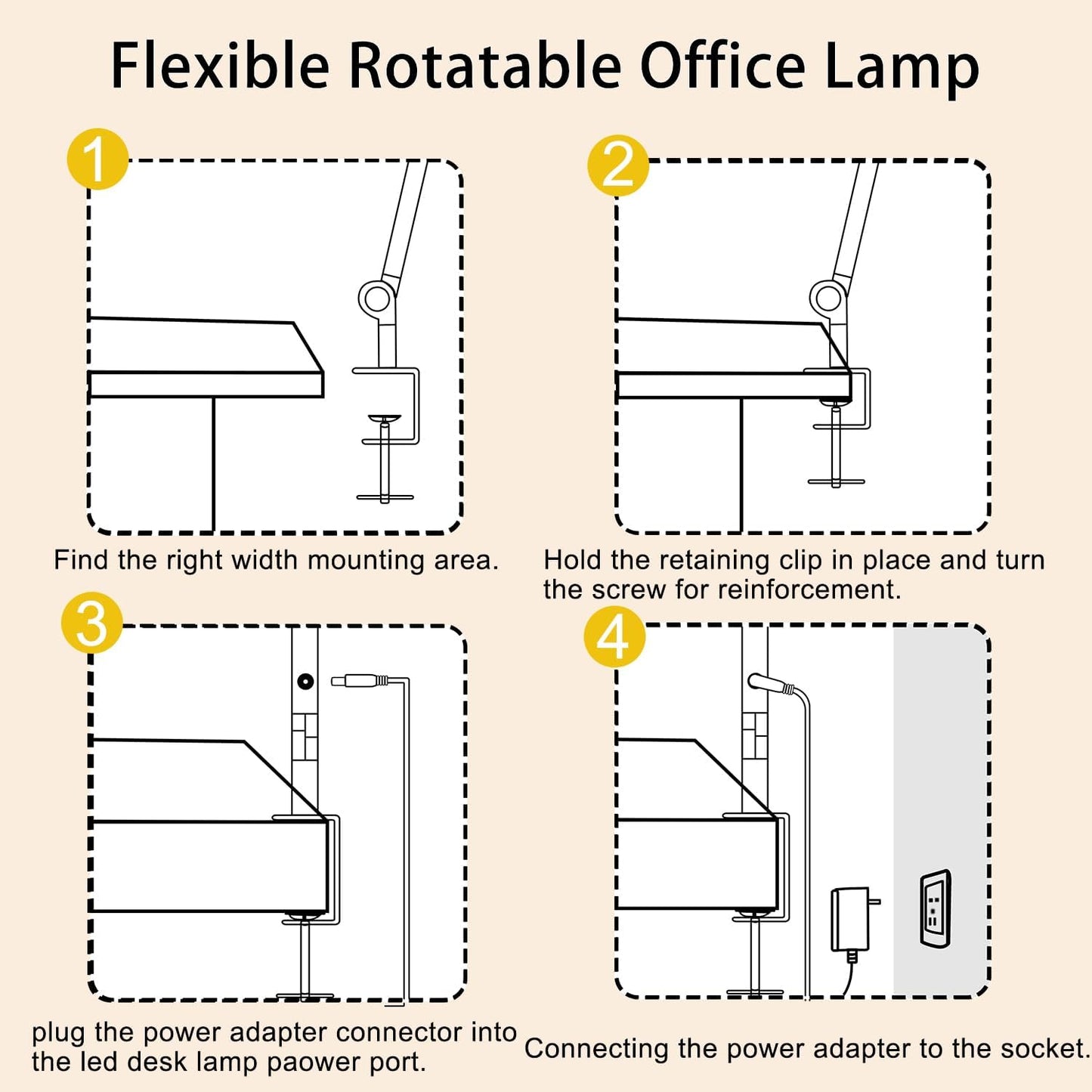 LED Desk Lamp with Clamp, Flexible 4-Section Swing Arm, Three Light Sources, 4 Color Modes, 5 Brightness Levels, Memory Function
