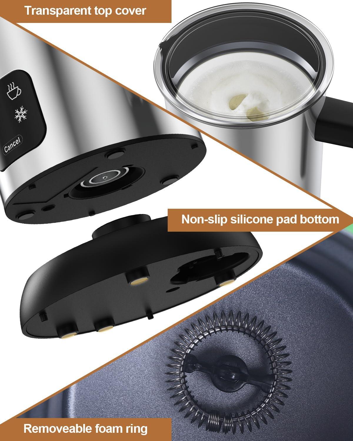 Electric Milk Frother and Steamer, 4-in-1 10 Oz Automatic Foam Maker for Latte and Cappuccino, Stainless Steel Hot and Cold Frothing Device