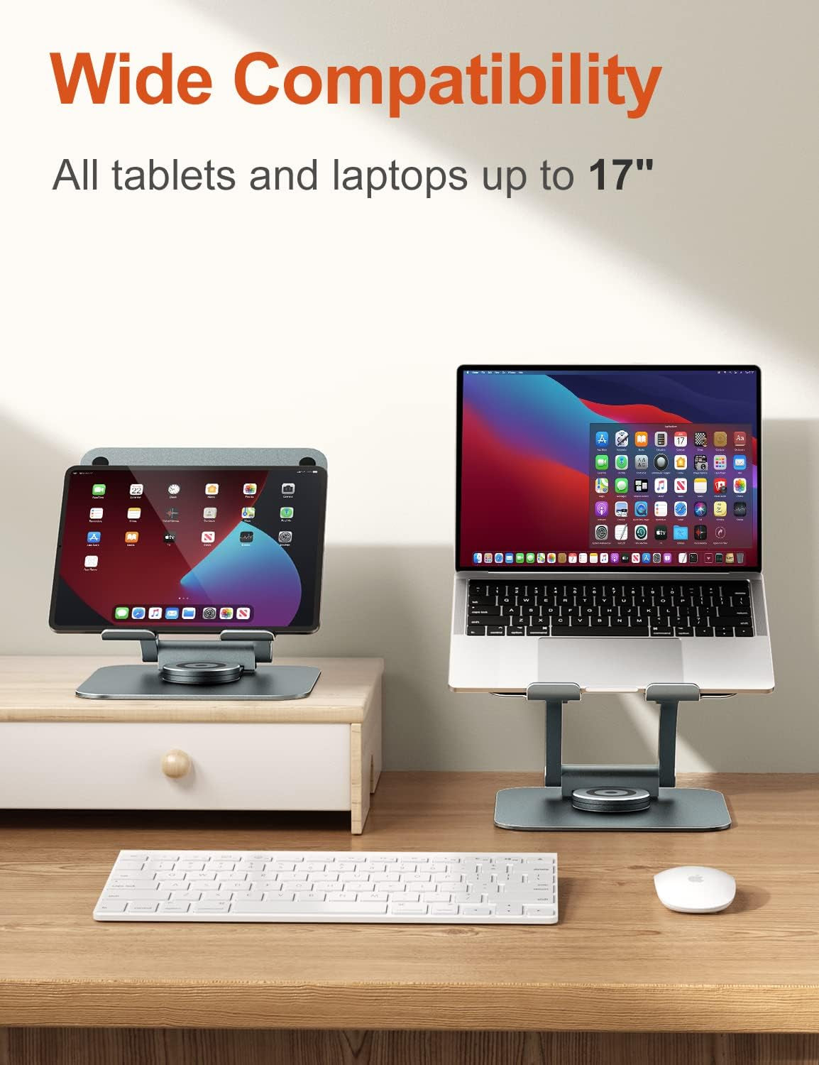 Ergonomic 360° Rotating Laptop Stand for Desk - Adjustable Computer Riser Compatible with 10-16" Laptops - Gray