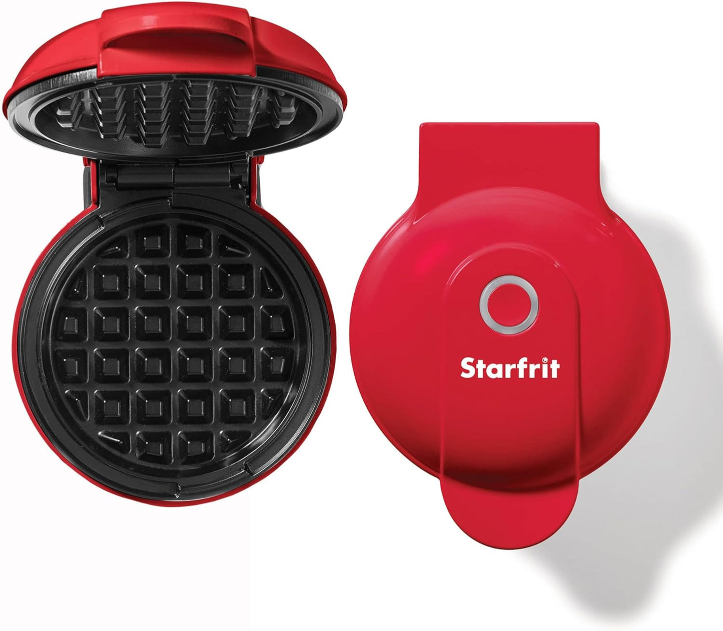 Electric Mini Waffle Maker with 4-Inch Non-Stick Cooking Surface - User-Friendly and Easy to Clean - Red - 350W