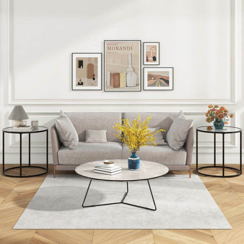 20-Inch Glass End Table Featuring a Metal Frame and Faux Marble Top