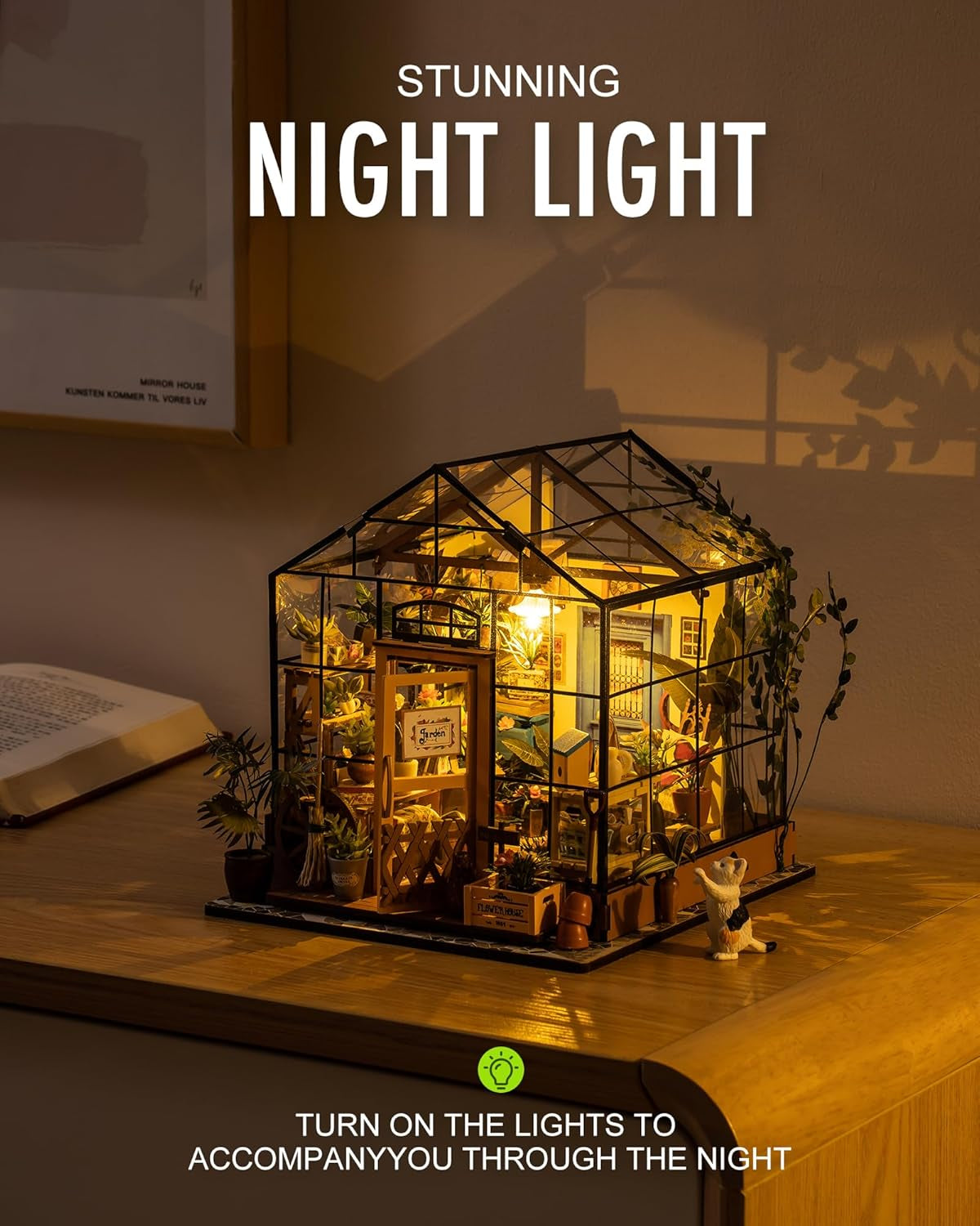 DIY Miniatures Dollhouse Kit, Miniature Greenhouse DIY Craft Kits for Adult to Build Tiny House Model with Lights and Removable Model Plants, Birthday Gift for Friends (Casey'S Greenhouse)