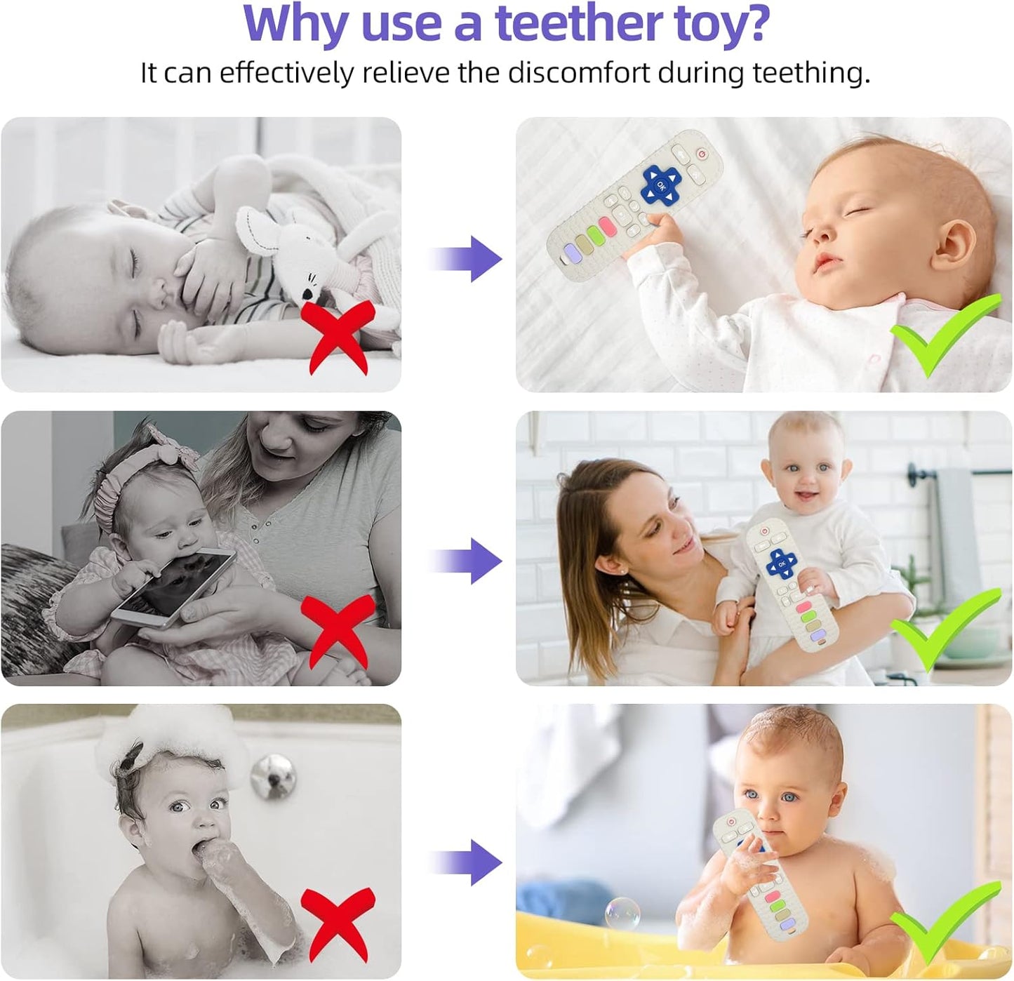 Silicone Baby Teether Toy in TV Remote Control Design - Teething Relief for Infants 3+ Months (White)
