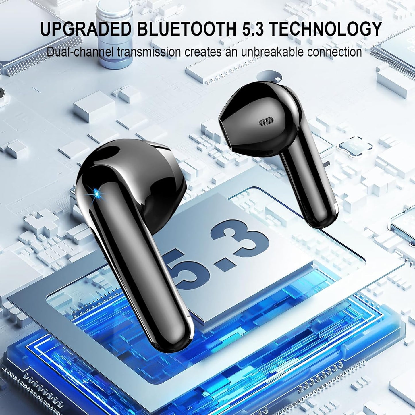 Bluetooth 5.3 Wireless Earbuds with 4 ENC Noise Cancelling Microphones, 48H Hi-Fi Stereo Sound, Dual LED Display, IP7 Waterproof