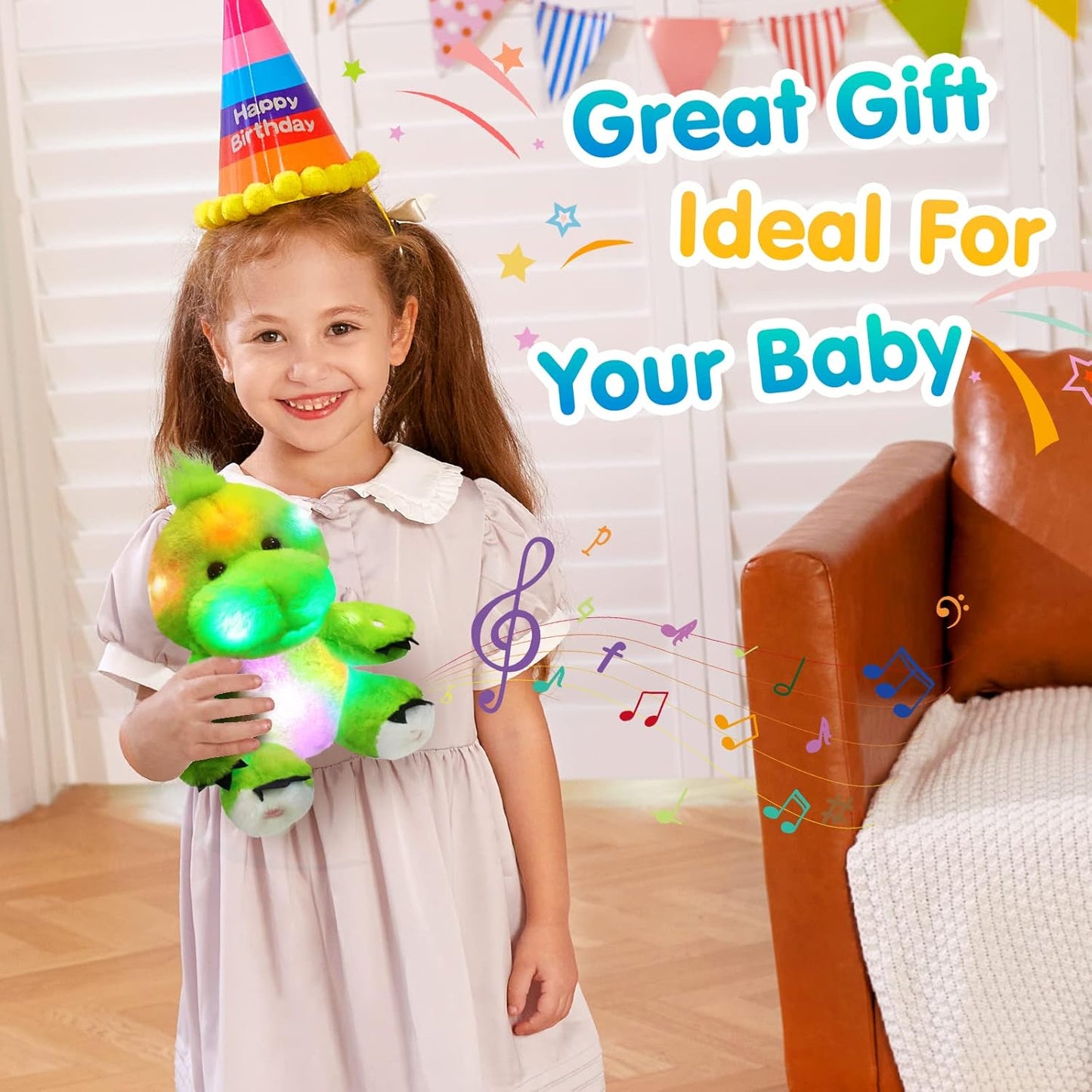 11'' Light up Dinosaur Stuffed Animals Cute LED T-Rex Soft Plush Toy Glow in the Dark