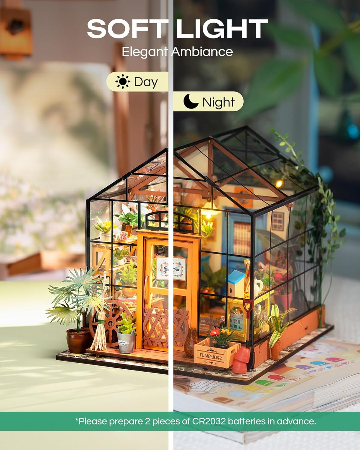 Cathy's Flower House DIY Miniature Dollhouse Kit - Handmade Greenhouse Model for Home Decoration - Ideal Christmas and Birthday Gift for All Ages