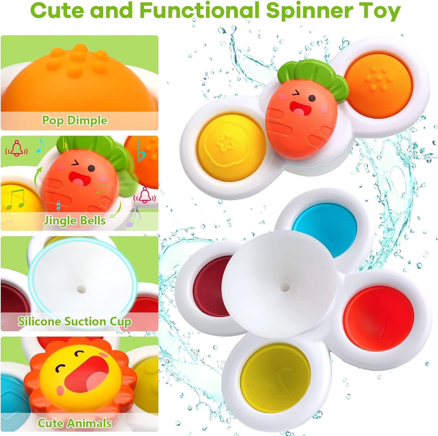 Suction Cup Spinner Sensory Toys - Learning Bath Toys - Infants, Toddlers,Ages 12-36 Months