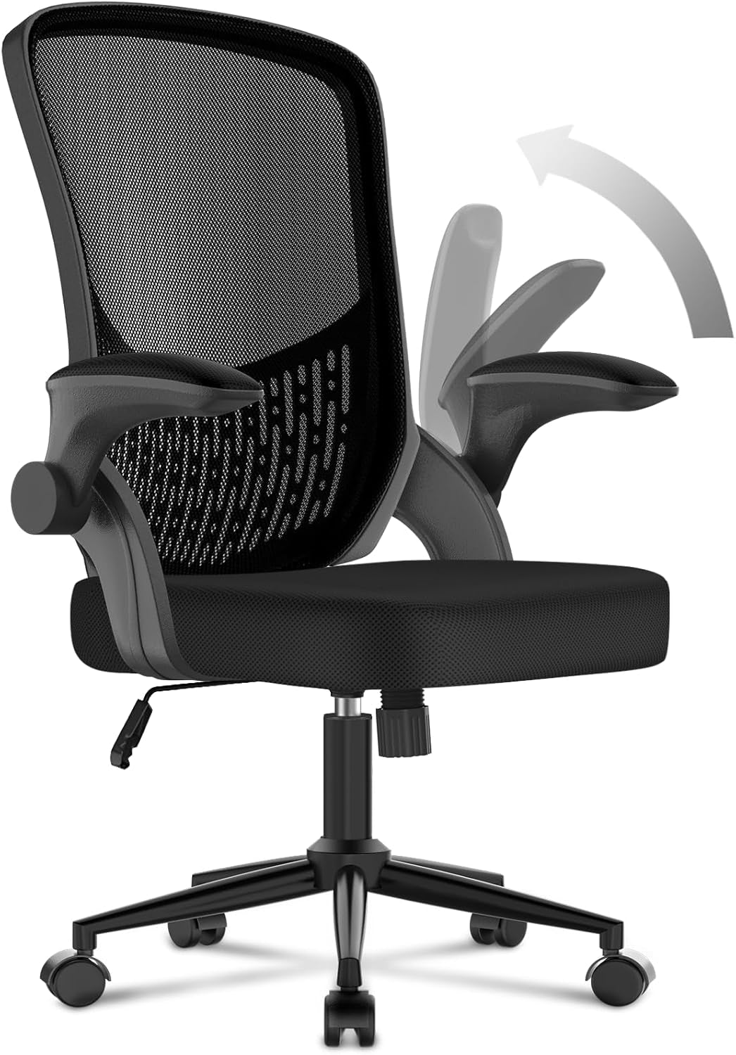 Ergonomic Mid Back Office Chair with Adjustable Height, Flip-Up Arms, and Lumbar Support - Breathable Mesh Design for Home Office and Study, Black