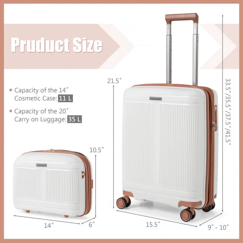 2-Piece Luggage Collection: 20-Inch Carry-On Suitcase and 14-Inch Cosmetic Case