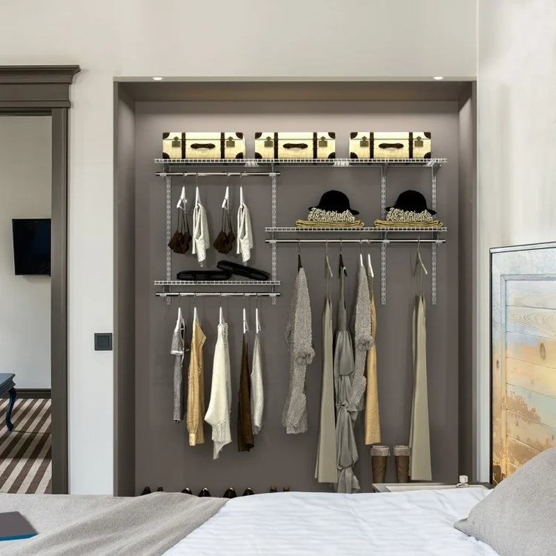 Customizable Wall-Mounted Closet Organizer System for 3 to 5 Feet with Hanging Rod