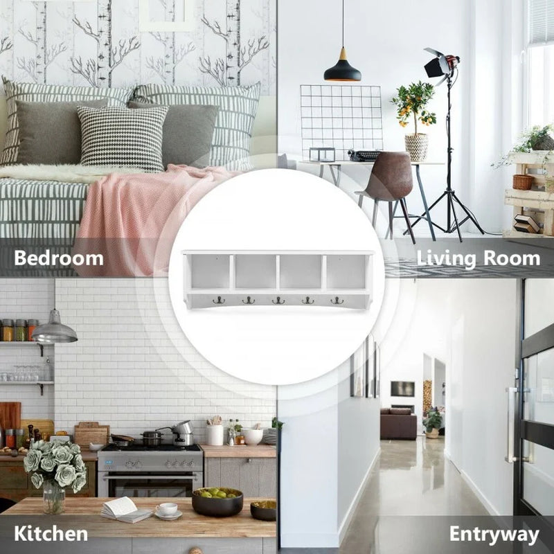 Wall-Mounted Entryway Shelf and Coat Rack Storage Solution