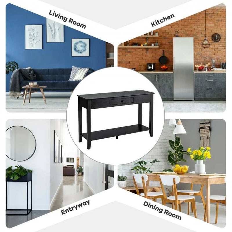 Console Sofa Side Accent Table with Drawer and Shelf Storage