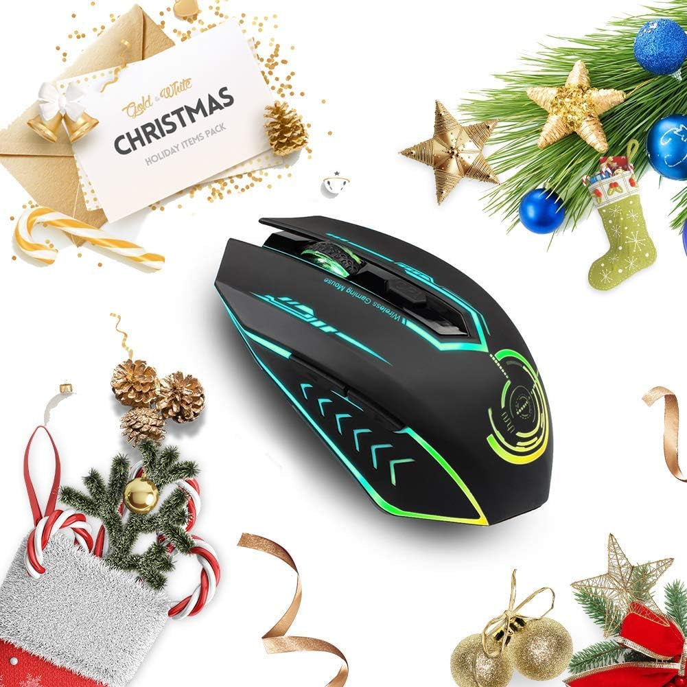 Wireless Gaming Mouse - 10000 DPI, Rechargeable USB Wireless Mouse - 6 Buttons 7 Changeable LED Color Programmable