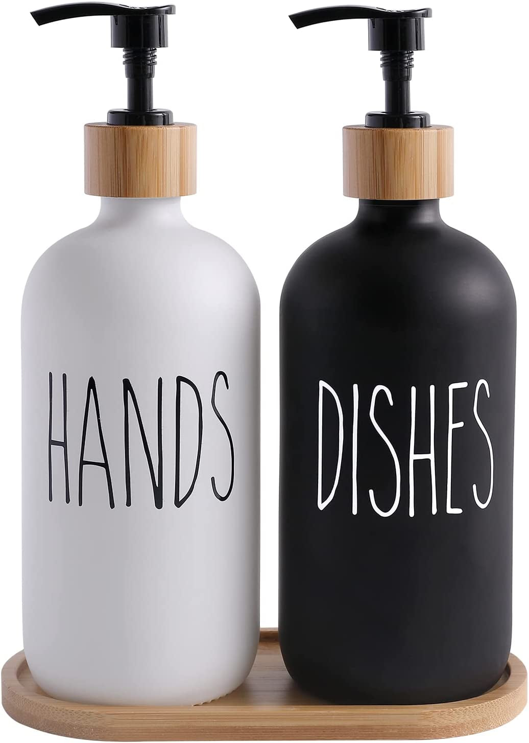 Elegant Glass Soap Dispenser Set with Hand Soap and Dish Soap Dispensers - Black & White