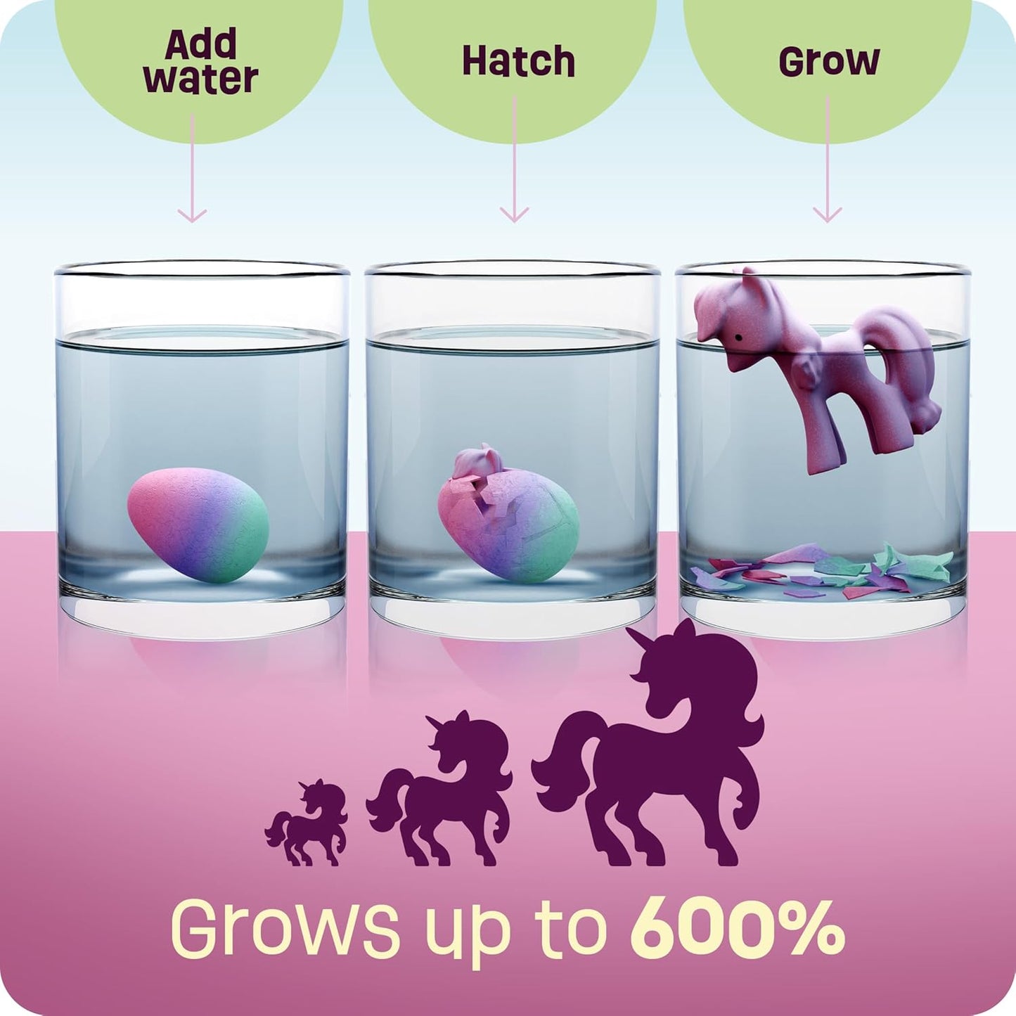 Unicorn Hatching Surprise Eggs for Kids - 6 Pack - Grows 600% - Unicorn Toys Age 3+