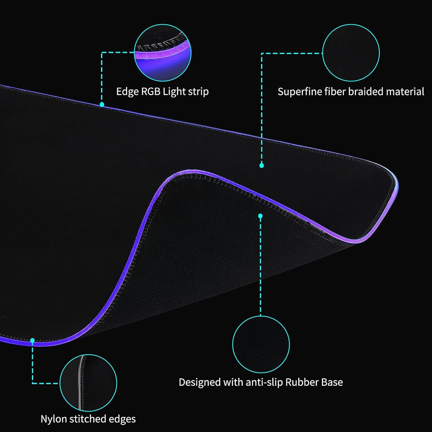 RGB Gaming Mouse Pad with 4-Port USB Hub and 13 Lighting Modes, Oversize Anti-Slip Rubber Base with Waterproof Coating Mouse Mat for Computer PC Games, 80 X 30 Cm, Black