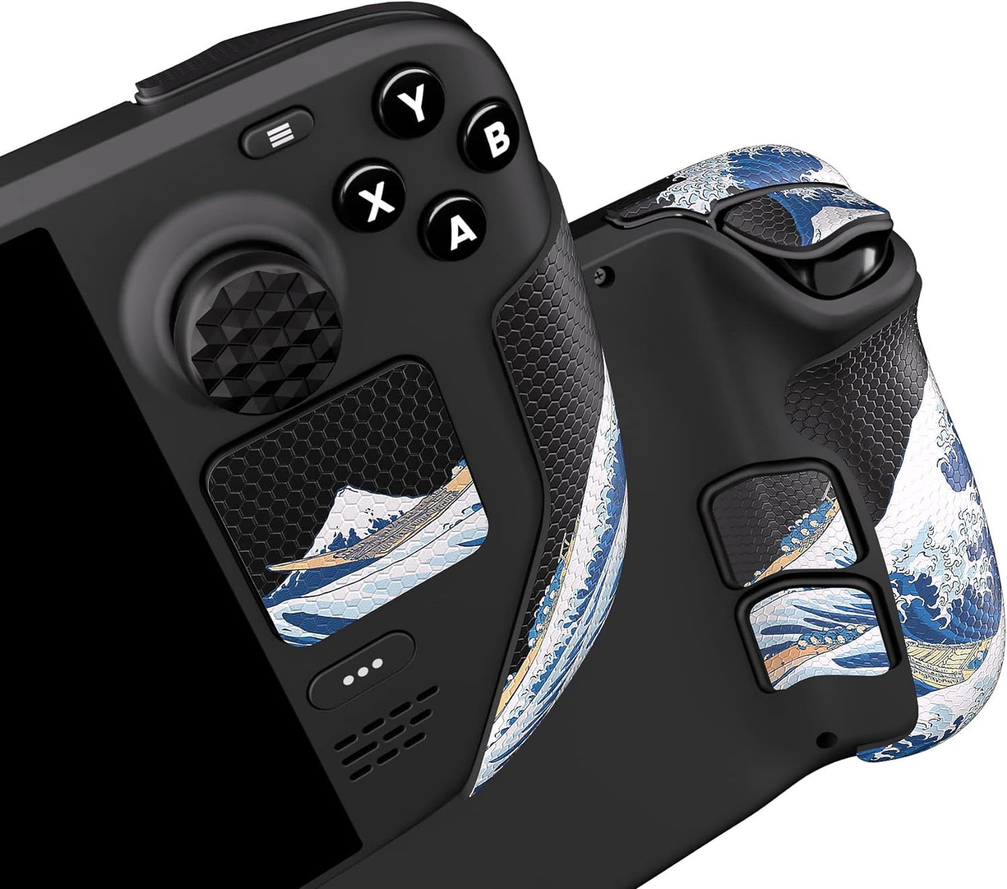 Textured Soft Rubber Handle Grips for Steam Deck LCD & OLED - Honeycomb Black Trackpad Skin Enhancement
