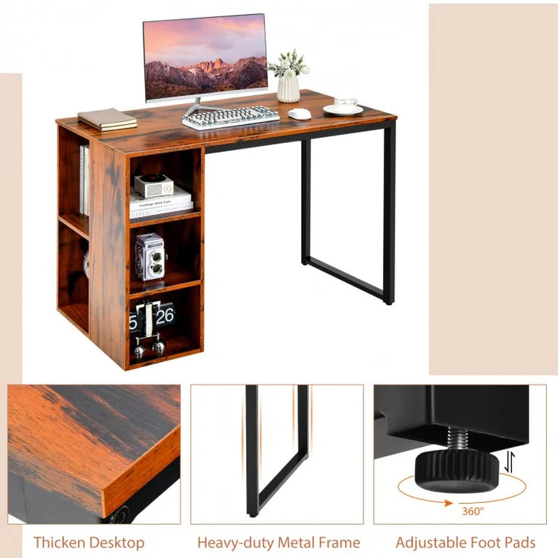 Computer Desk Featuring Five Side Shelves and Sturdy Metal Frame