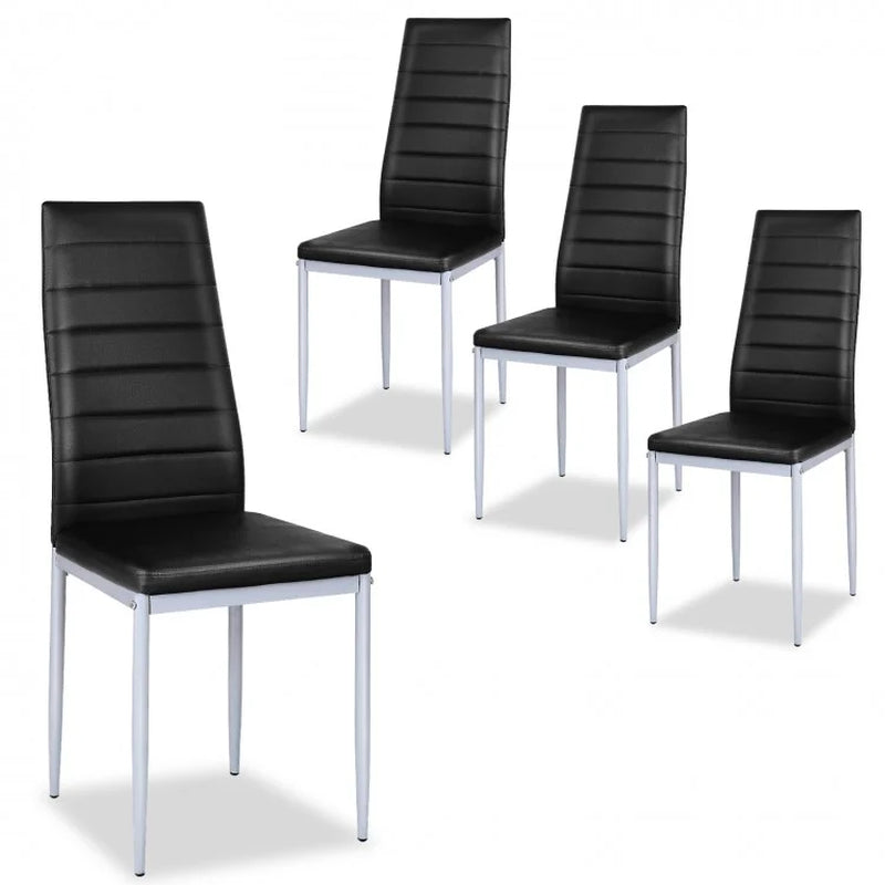 Set of 4 Elegant PVC Leather Dining Chairs with Sturdy Metal Legs
