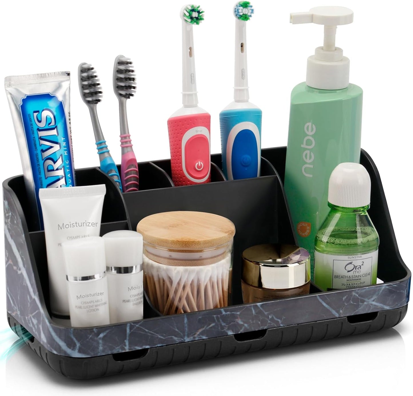 Detachable 7-Slot Marble Bathroom Organizer for Electric Toothbrushes and Toothpaste